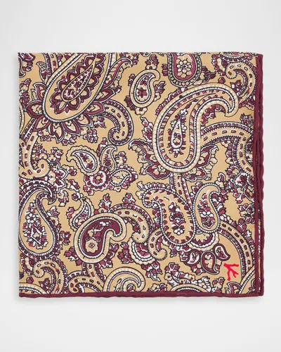 Isaia Men & Apos;s Paisley Silk Pocket Square In Light Beige