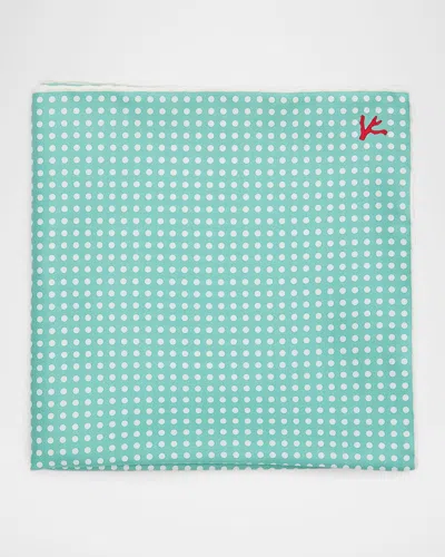Isaia Men & Apos;s Polka Dot Silk Pocket Square In Green