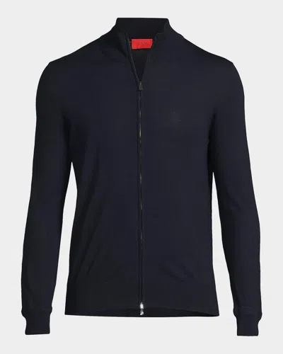 Isaia Men & Apos;s Wool Zip-up Sweater In Blue