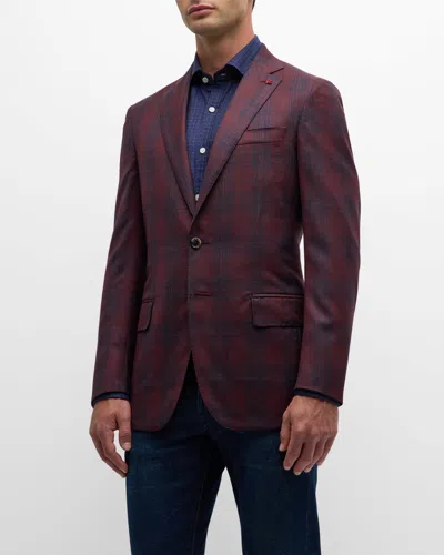Isaia Men's Burgundy Plaid Check Sports Jacket In Purple