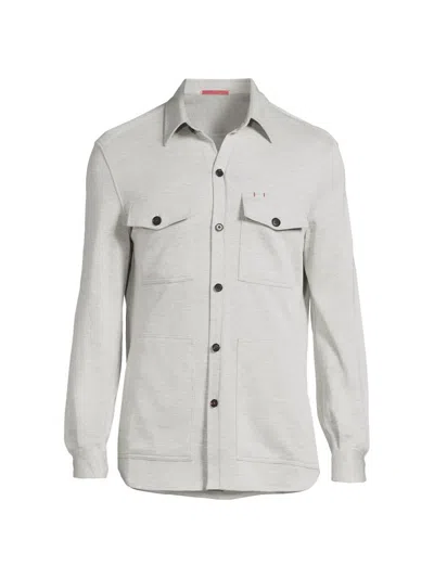 Isaia Men's Camice Wool-silk Shirt Jacket In Gray