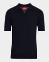 Isaia Men's Cashmere And Silk Johnny-collar Polo Sweater In Dark Blue