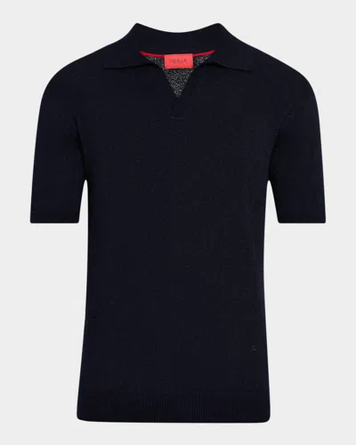 Isaia Men's Cashmere And Silk Johnny-collar Polo Sweater In Dark Blue
