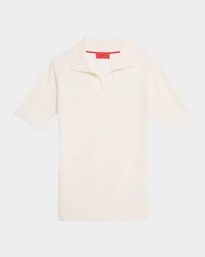 Isaia Men's Cashmere And Silk Johnny-collar Polo Sweater In Open White