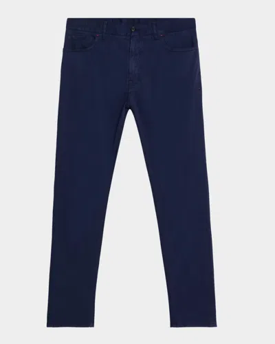 Isaia Men's Cashmere-cotton Slim 5-pocket Pants In Blue