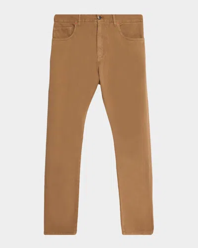 Isaia Men's Cashmere-cotton Slim 5-pocket Pants In Brown