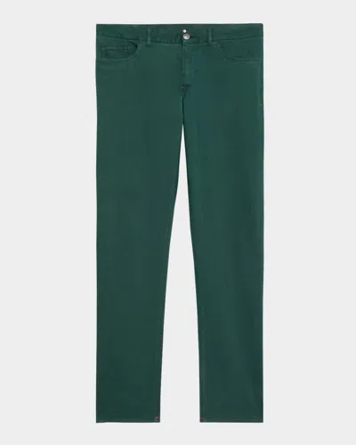 Isaia Men's Cashmere-cotton Slim 5-pocket Pants In Dark Green