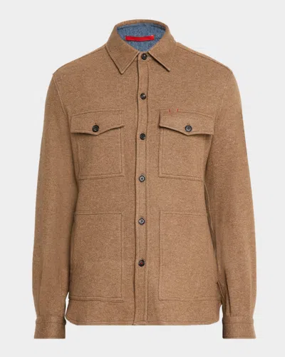 Isaia Men's Cashmere Double-face Four-pocket Overshirt In Brown