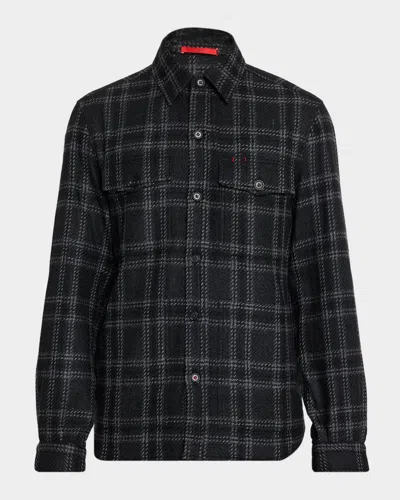 Isaia Men's Cashmere Plaid Four-pocket Overshirt In Black