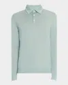 Isaia Men's Cashmere-silk Polo Sweater In Aqua