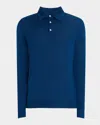 Isaia Men's Cashmere-silk Polo Sweater In Bright Blu