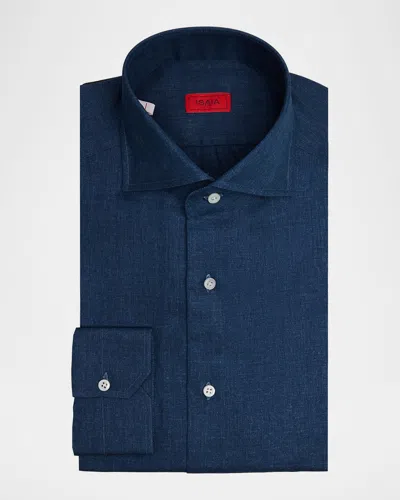 Isaia Men's Chambray Spread Collar Sport Shirt In Blue