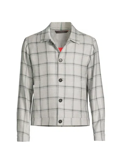 Isaia Men's Check Portofino Jacket In Gray