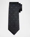 Isaia Men's Chevron Tossed Squares Silk Tie In Dark Grey
