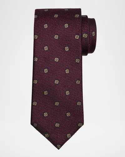 Isaia Men's Chevron Tossed Squares Silk Tie In Purple