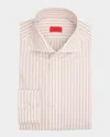 Isaia Men's Cotton And Linen Bengal Stripe Dress Shirt In Whitebeig
