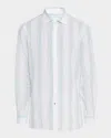 Isaia Men's Cotton And Linen Stripe Casual Button-down Shirt In Whitegree