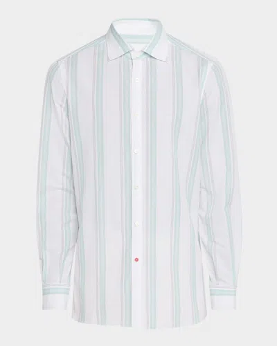 Isaia Men's Cotton And Linen Stripe Casual Button-down Shirt In Whitegree