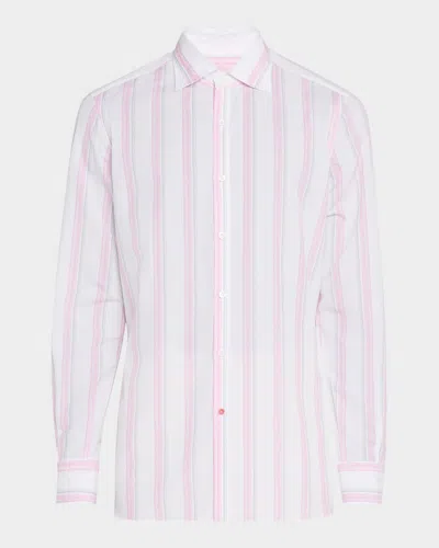 Isaia Men's Cotton And Linen Stripe Casual Button-down Shirt In Whitepink