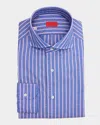 Isaia Men's Cotton And Linen Stripe Dress Shirt In Bluepink
