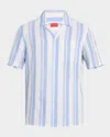 Isaia Men's Cotton And Silk Awning Stripe Camp Shirt In White/blue