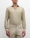 Isaia Men's Cotton-cashmere Plaid Casual Button-down Shirt In Light Beig