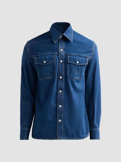 Isaia Men's Cotton Denim Pocket Shirt In Blue