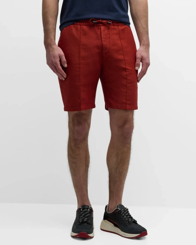 Isaia Men's Cotton-linen Drawstring Shorts In Rust