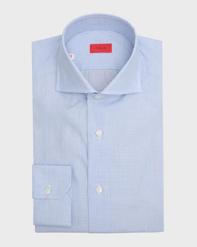 Isaia Men's Cotton Micro-check Dress Shirt In Pastel Blu