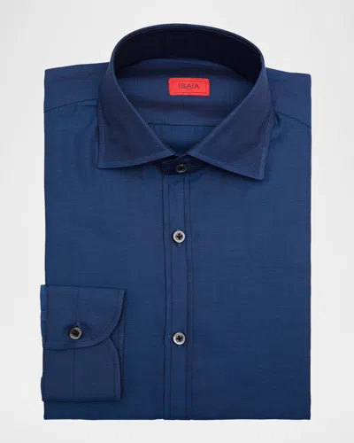 Isaia Men's Cotton Micro-herringbone Dress Shirt In Blue