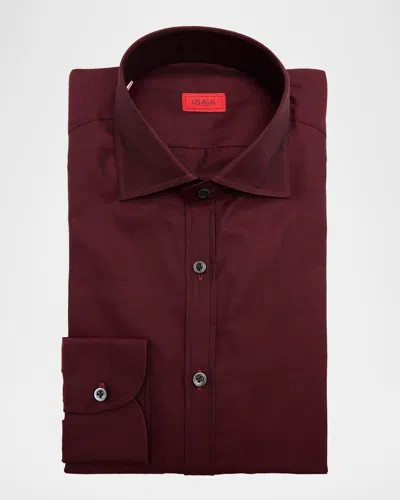 Isaia Men's Cotton Micro-herringbone Dress Shirt In Burgundy