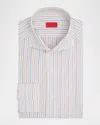 Isaia Men's Cotton Multicolor Stripe Spread Collar Dress Shirt In White