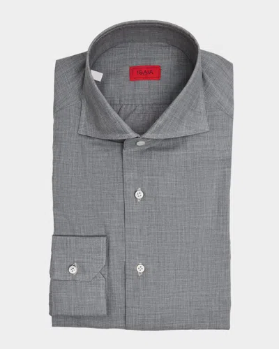 Isaia Men's Cotton Sharkskin Spread Collar Dress Shirt In Gray