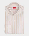 Isaia Men's Cotton Spread Collar Multi-stripe Dress Shirt In White