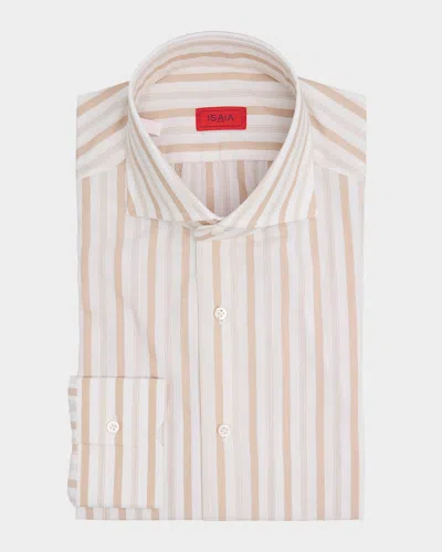 Isaia Men's Cotton Spread Collar Multi-stripe Dress Shirt In White