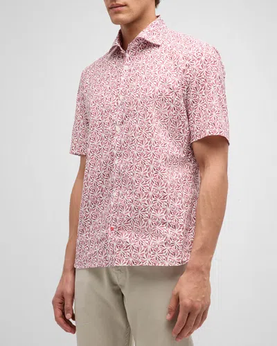 Isaia Men's Cotton Sun Burst-print Short-sleeve Shirt In Pink