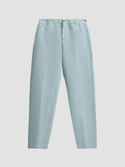 Isaia Men's Cotton-linen-blend Crease-front Pants In Blue
