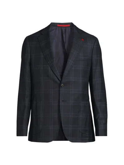 Isaia Men's Delain Plaid Wool Jacket In Black