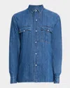 Isaia Men's Denim Western Shirt In Light Blue