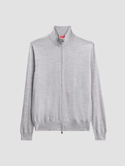 Isaia Men's Filo Corallo Wool Zip-up Sweater In Light Grey