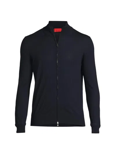 Isaia Men's Fine Gauge Full-zip Wool Sweater In Blue