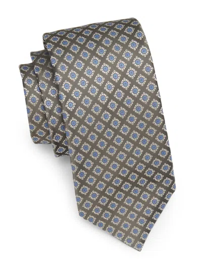 Isaia Men's Floral Medallion Silk Tie In Gray