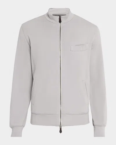 Isaia Men's Full-zip Knit Track Jacket In Light Grey