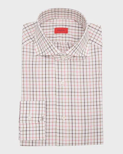Isaia Men's Graph Check Dress Shirt In White Brow
