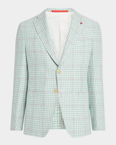 Isaia Men's Check Linen-blend Sport Coat In Open White