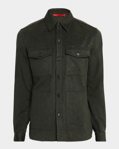 Isaia Men's Heathered Cashmere Button-down Shirt In Green
