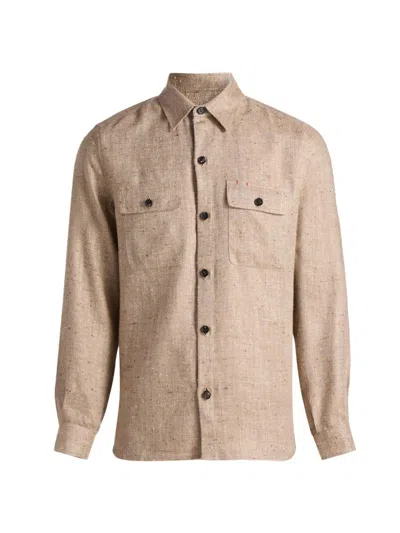 Isaia Men's Herringbone Donegal Overshirt In Neutral