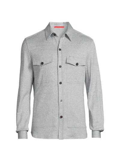 Isaia Men's Houndstooth Linen-silk-cotton Overshirt In Multi