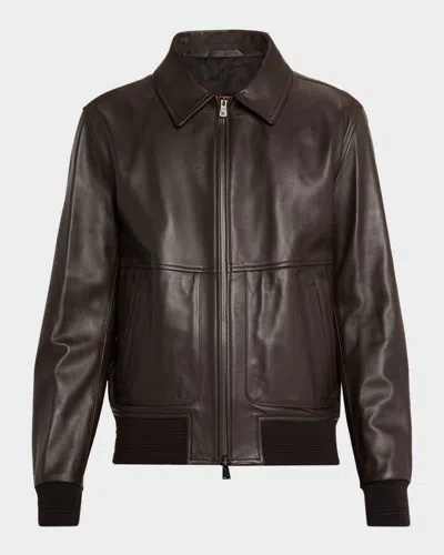 Isaia Men's Lambskin Leather Jacket In Brown