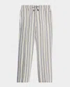 Isaia Men's Linen Multi-stripe Pull-on Pants In Gray